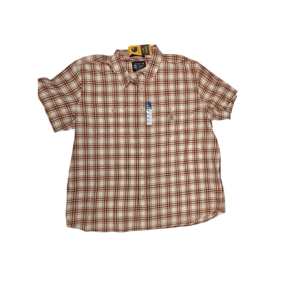 Carhartt Men Bozeman Relaxed Short Sleeve Plaid Shirt Red White 2XL